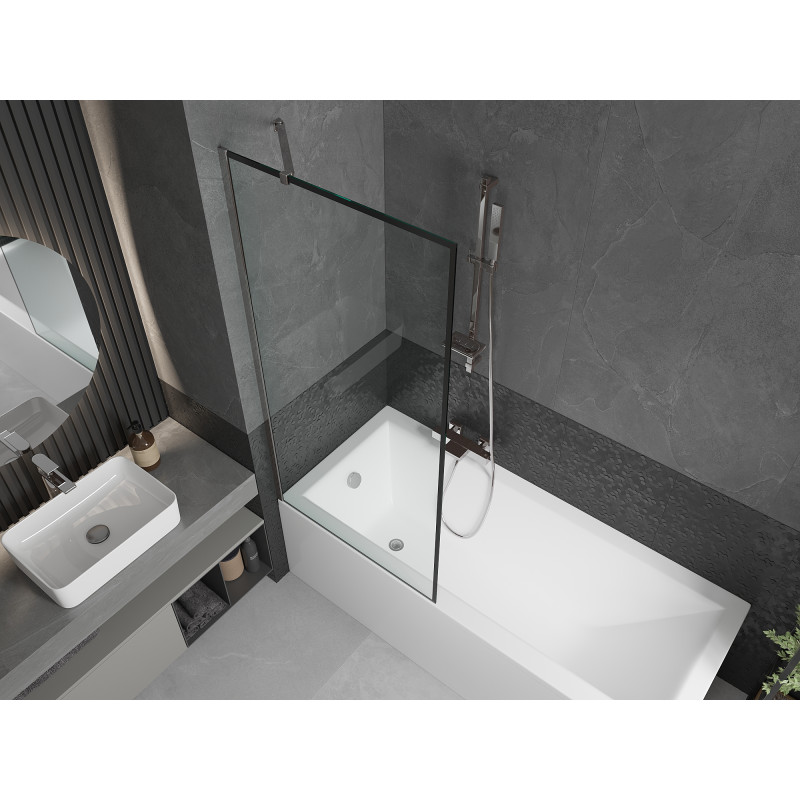 Mexen Next paroi de baignoire à 1 volet 80 x 150 cm, cadre noir, chrome - 895-080-000-00-70-01