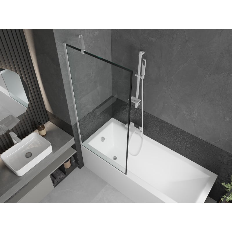 Mexen Next paroi de baignoire 1 volet 80 x 150 cm, cadre noir, blanc - 895-080-000-00-70-20