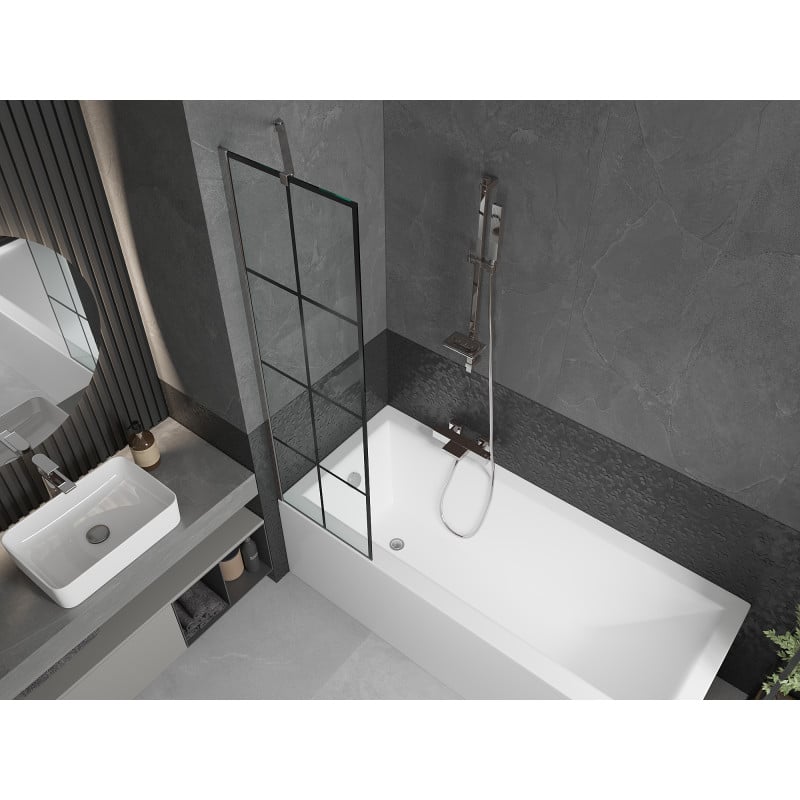 Mexen Next paroi de baignoire 1 volet 50 x 150 cm, grille noire, chrome - 895-050-000-00-77-01