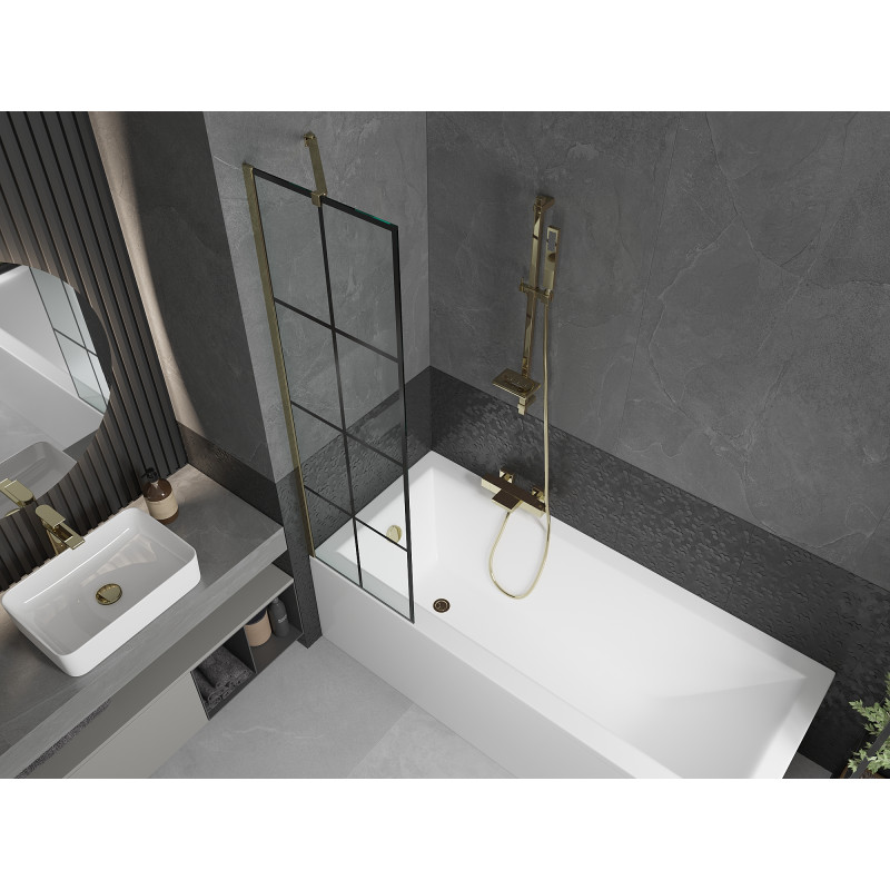 Mexen Next paroi de baignoire 1 volet 50 x 150 cm, grille noire, or - 895-050-000-00-77-50