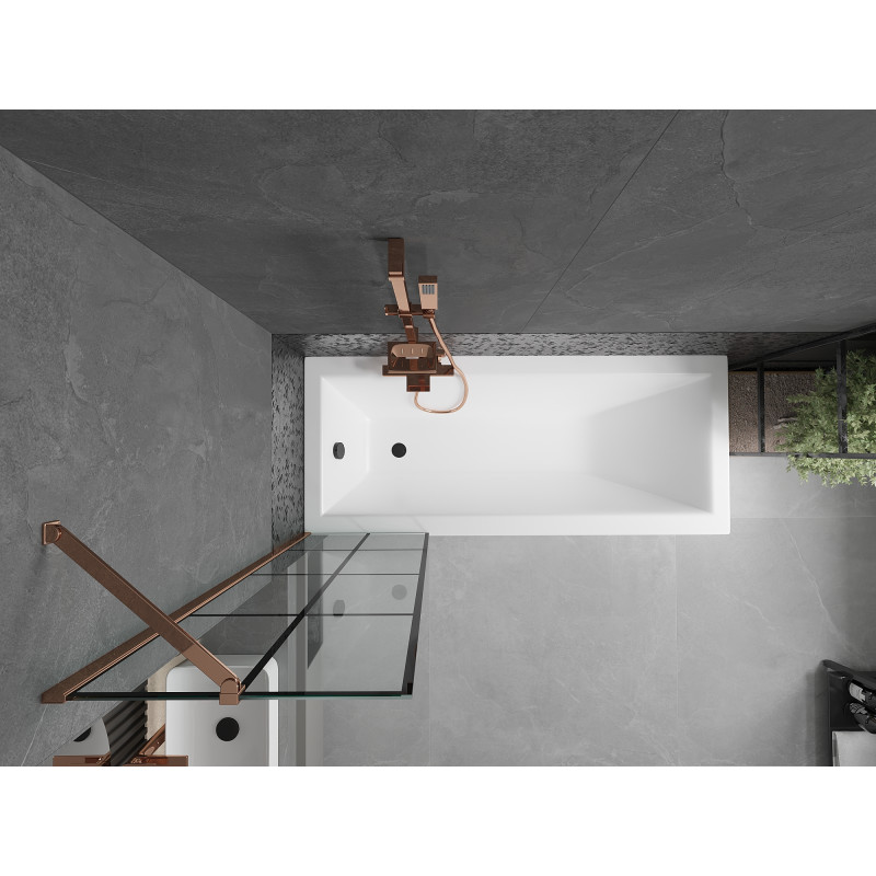 Mexen Next paroi de baignoire à 1 vantail 50 x 150 cm, grille noire, or rose - 895-050-000-00-77-60