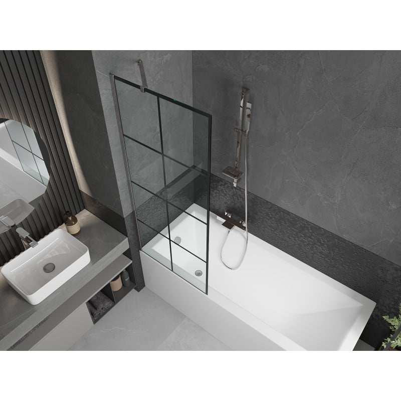 Mexen Next paroi de baignoire 1 volet 70 x 150 cm, grille noire, chrome - 895-070-000-00-77-01