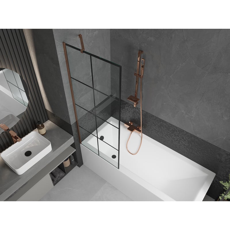 Mexen Next paroi de douche 1 volet 70 x 150 cm, grille noire, or rose - 895-070-000-00-77-60