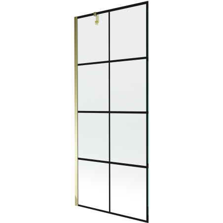 Mexen Next paroi de baignoire à 1 volet 80 x 150 cm, grille noire, dorée - 895-080-000-00-77-50