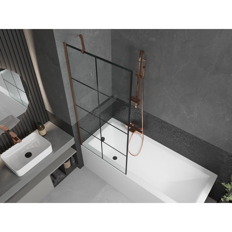 Mexen Next paroi de douche à 1 volet 80 x 150 cm, grille noire, or rose - 895-080-000-00-77-60