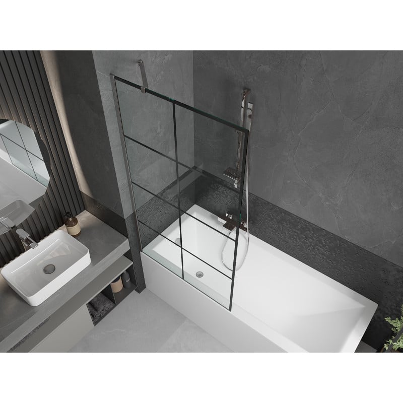 Mexen Next paroi de baignoire 1 volet 90 x 150 cm, grille noire, chromée - 895-090-000-00-77-01