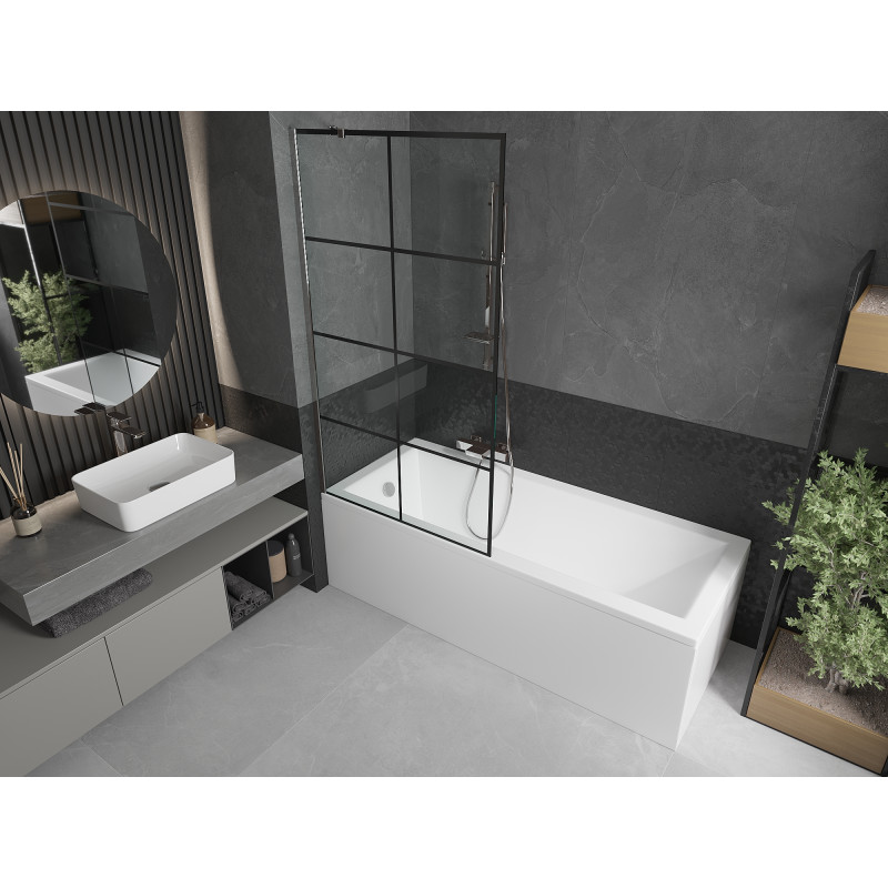 Mexen Next paroi de baignoire 1 volet 90 x 150 cm, grille noire, chromée - 895-090-000-00-77-01
