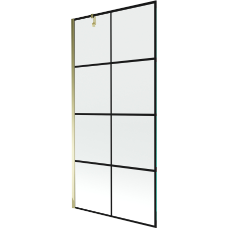 Mexen Next paroi de baignoire à 1 battant 90 x 150 cm, grille noire, dorée - 895-090-000-00-77-50