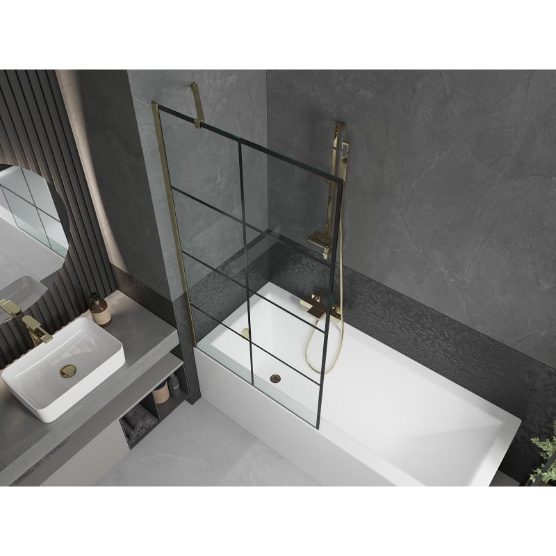 Mexen Next paroi de baignoire à 1 battant 90 x 150 cm, grille noire, dorée - 895-090-000-00-77-50
