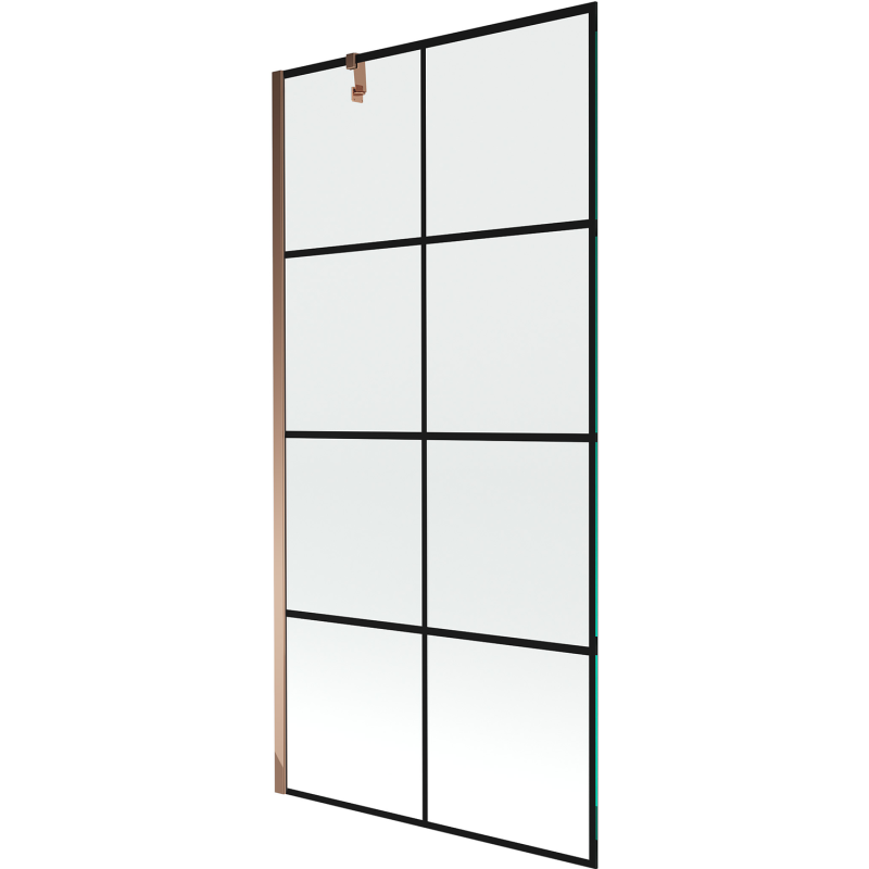 Mexen Next paroi de baignoire à 1 volet 90 x 150 cm, grille noire, or rose - 895-090-000-00-77-60
