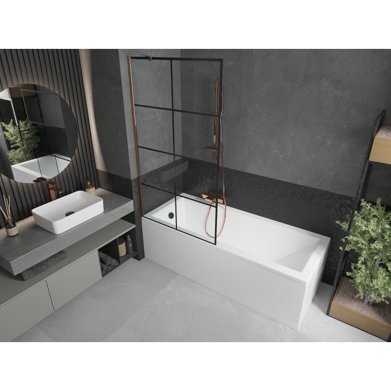 Mexen Next paroi de douche 1 volet 90 x 150 cm, grille noire, or rose - 895-090-000-00-77-60
