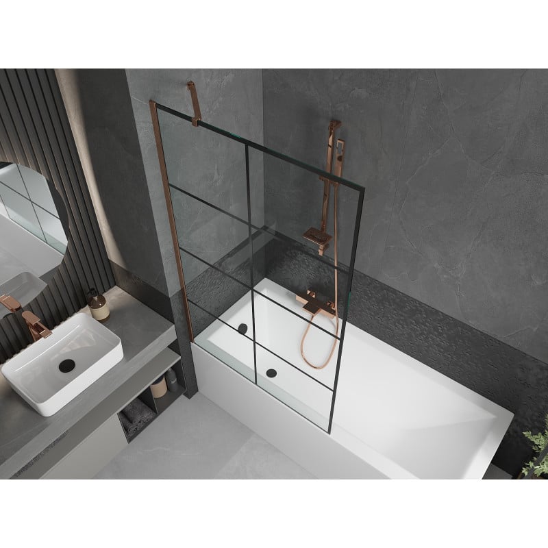Mexen Next paroi de douche 1 volet 100 x 150 cm, grille noire, or rose - 895-100-000-00-77-60