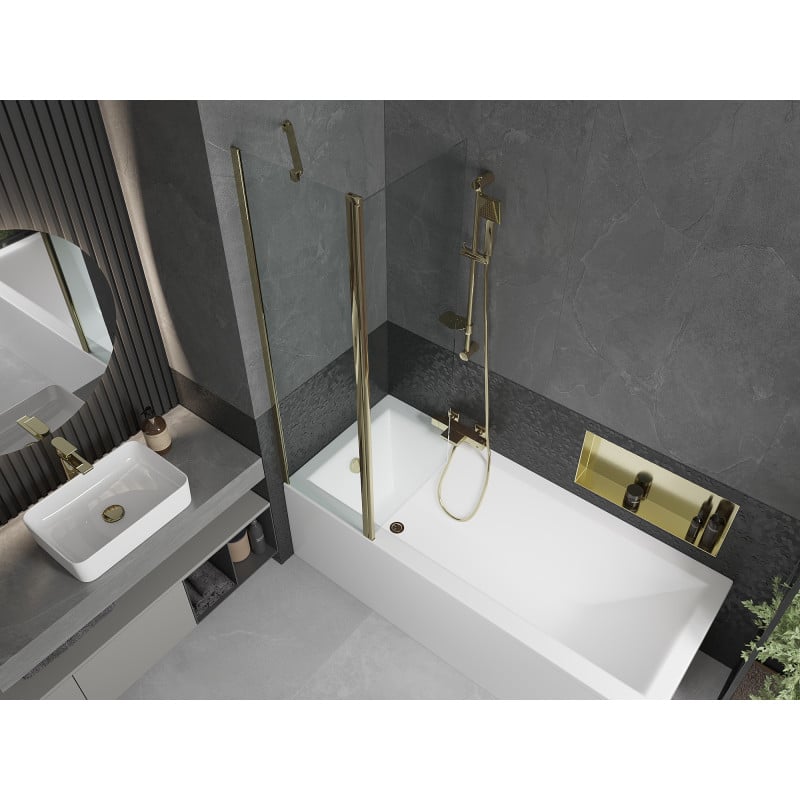 Mexen Flip paravent de baignoire à 2 volets 100 x 150 cm, transparent, doré - 894-100-101-50-00