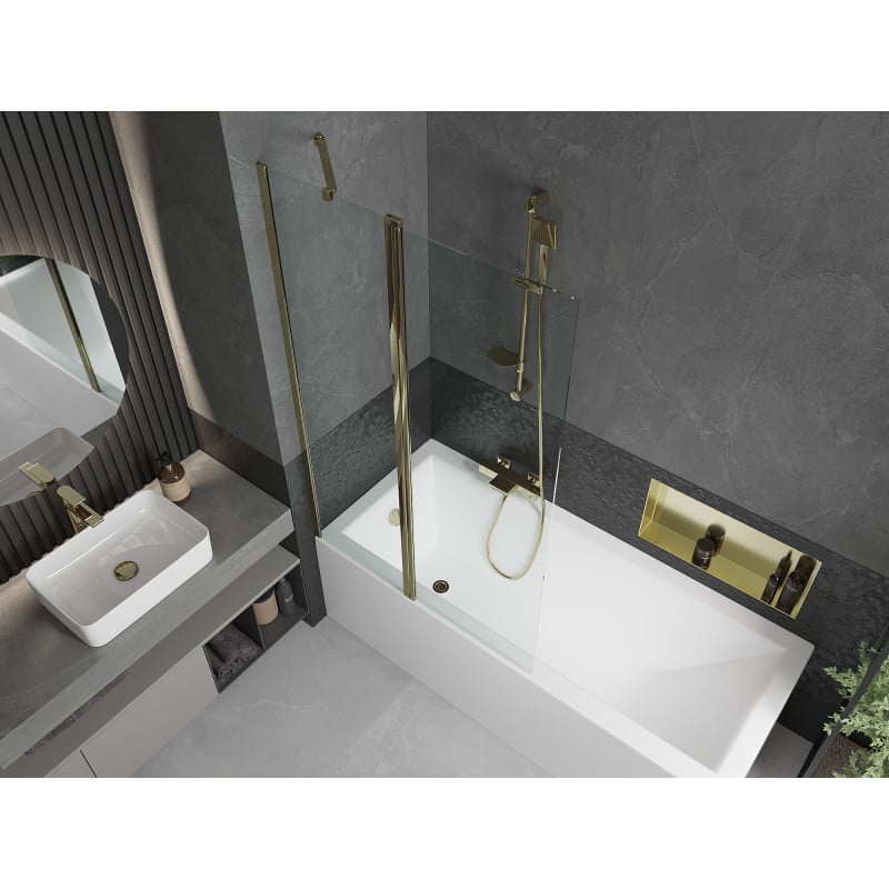 Mexen Flip paravent de baignoire à 2 volets 100 x 150 cm, transparent, doré - 894-100-101-50-00