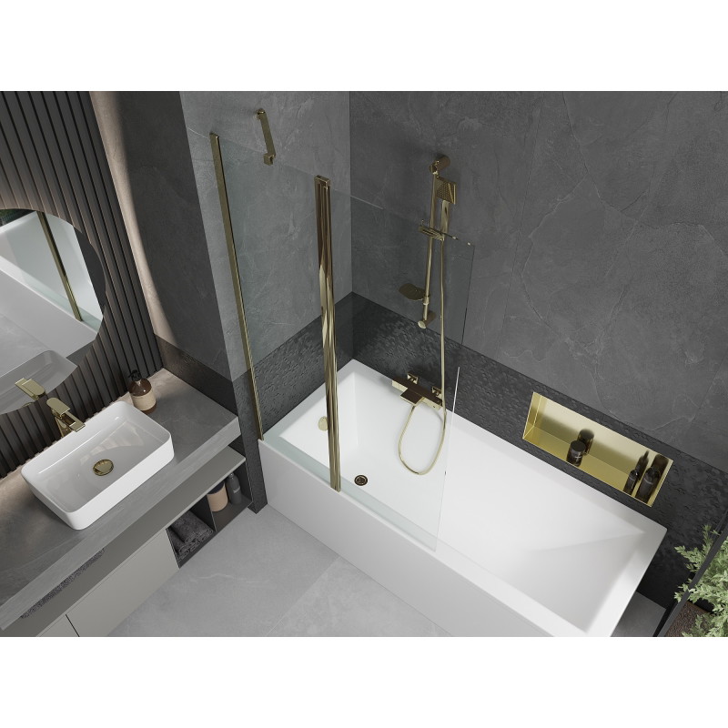 Mexen Flip paroi de baignoire à 2 battants 100 x 150 cm, transparent, doré - 894-100-101-50-00