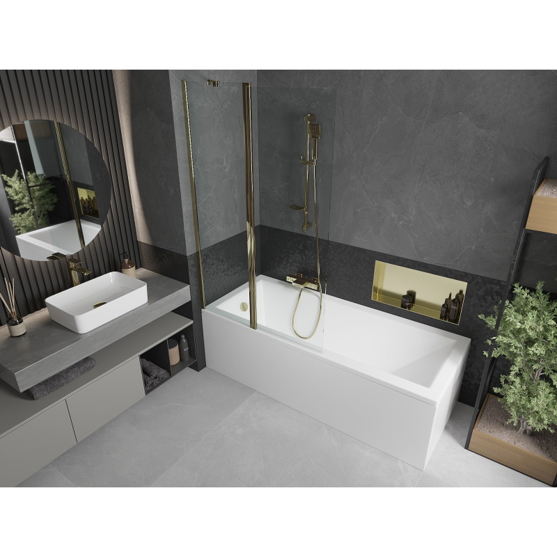 Mexen Flip paroi de baignoire à 2 battants 100 x 150 cm, transparent, doré - 894-100-101-50-00
