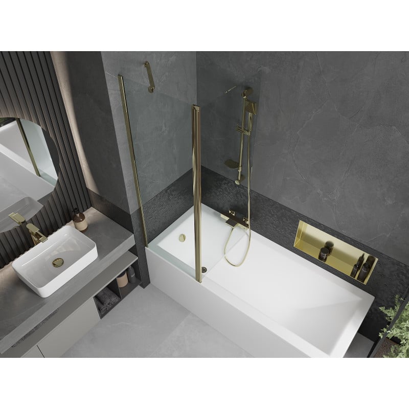 Mexen Flip paroi de baignoire à 2 panneaux 120 x 150 cm, transparent, doré - 894-120-101-50-00