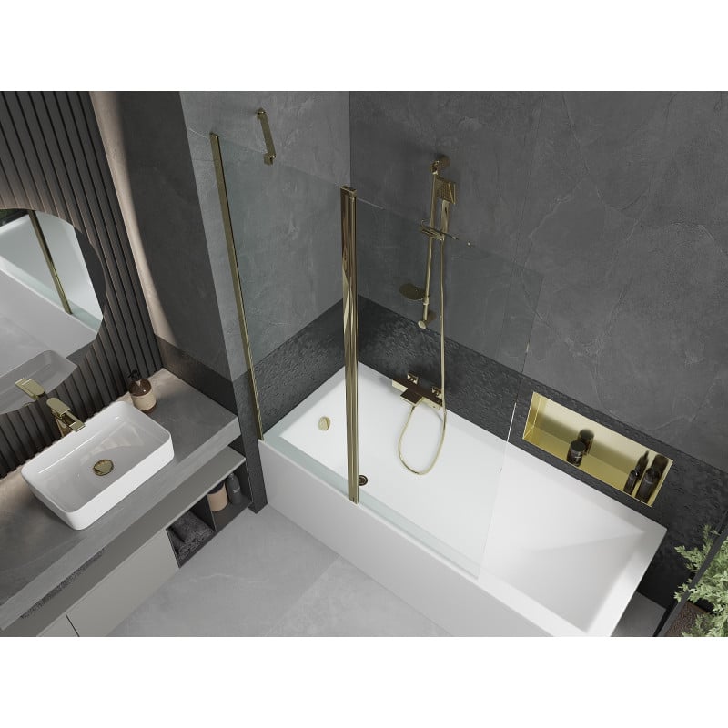 Mexen Flip paroi de baignoire à 2 panneaux 120 x 150 cm, transparent, doré - 894-120-101-50-00