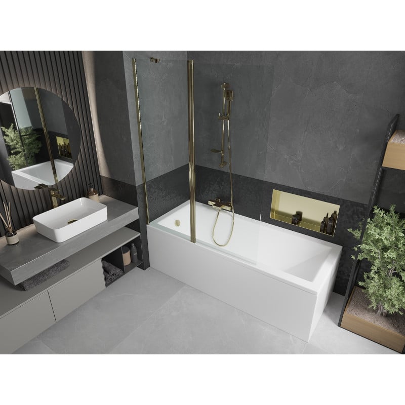 Mexen Flip paroi de baignoire à 2 panneaux 120 x 150 cm, transparent, doré - 894-120-101-50-00