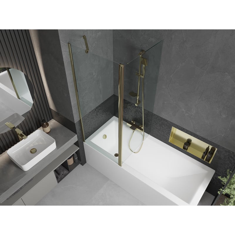 Mexen Flip paravent de baignoire pliable 2 volets 140 x 150 cm, transparent, doré - 894-140-101-50-00