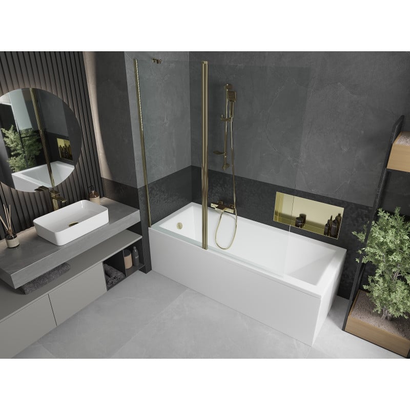 Mexen Flip paravent de baignoire pliable 2 volets 140 x 150 cm, transparent, doré - 894-140-101-50-00
