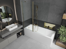 Mexen Flip paravent de baignoire pliable 2 volets 140 x 150 cm, transparent, doré - 894-140-101-50-00