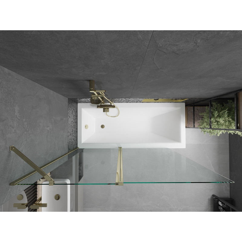 Mexen Flip paroi de baignoire à 2 volets 140 x 150 cm, transparent, doré - 894-140-101-50-00