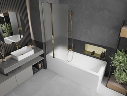 Mexen Flip paroi de baignoire à 2 volets 80 x 150 cm, givre, doré - 894-080-101-50-30