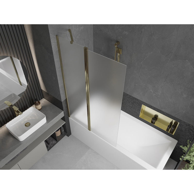 Mexen Flip paroi de baignoire à 2 volets 100 x 150 cm, givre, doré - 894-100-101-50-30
