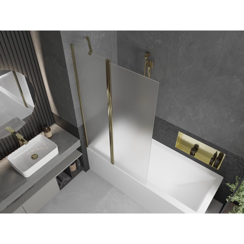 Mexen Flip paroi de baignoire à 2 volets 100 x 150 cm, givrée, dorée - 894-100-101-50-30