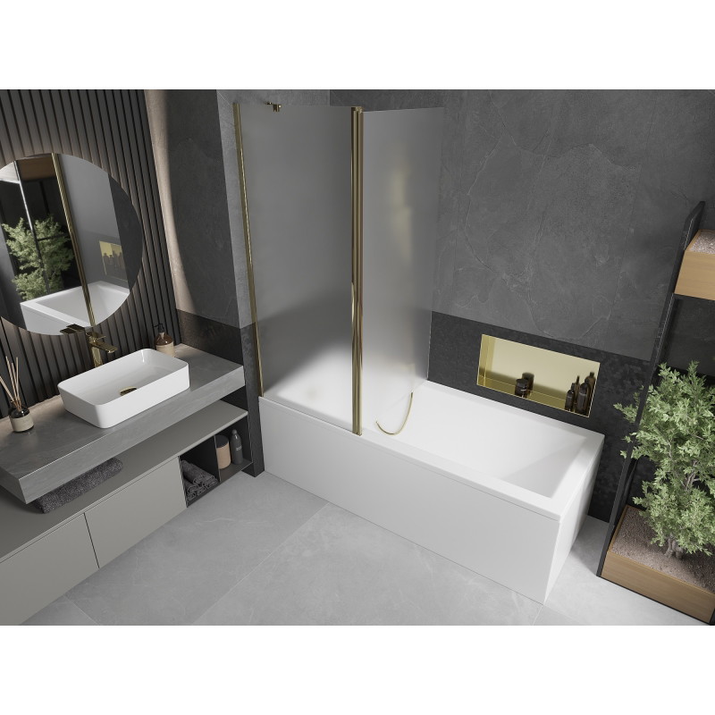 Mexen Flip pare-douche baignoire 2 volets 140 x 150 cm, givre, or - 894-140-101-50-30