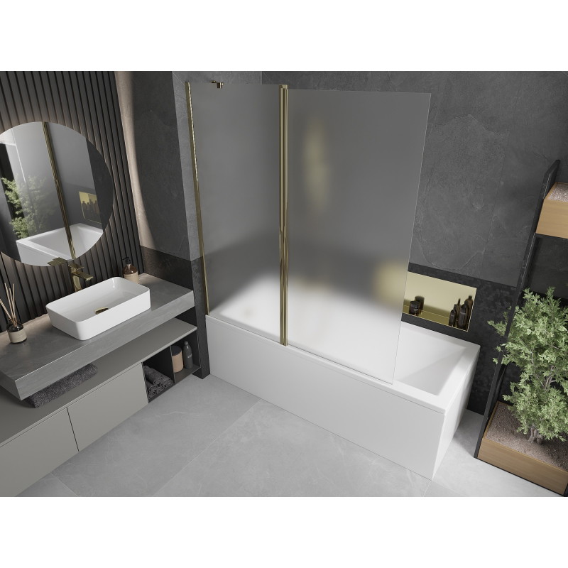Mexen Flip pare-douche baignoire 2 volets 140 x 150 cm, givre, or - 894-140-101-50-30