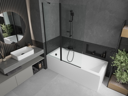 Paroi de baignoire pivotante Mexen Flip 2 volets 120 x 150 cm, transparent, noir - 894-120-101-70-00