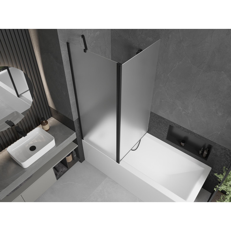 Mexen Flip paroi de baignoire à 2 volets 140 x 150 cm, givre, noir - 894-140-101-70-30