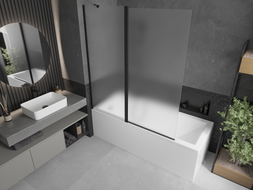 Mexen Flip paroi de baignoire à 2 volets 140 x 150 cm, givre, noir - 894-140-101-70-30