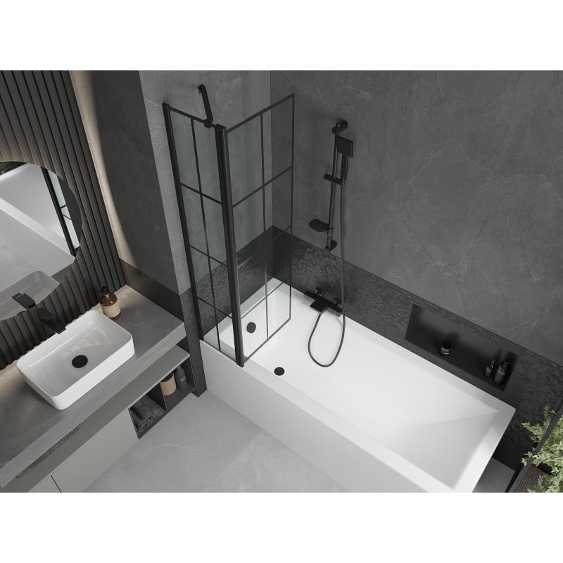 Mexen Flip pare-baignoire à 2 volets 80 x 150 cm, grille noire, noir - 894-080-101-70-77