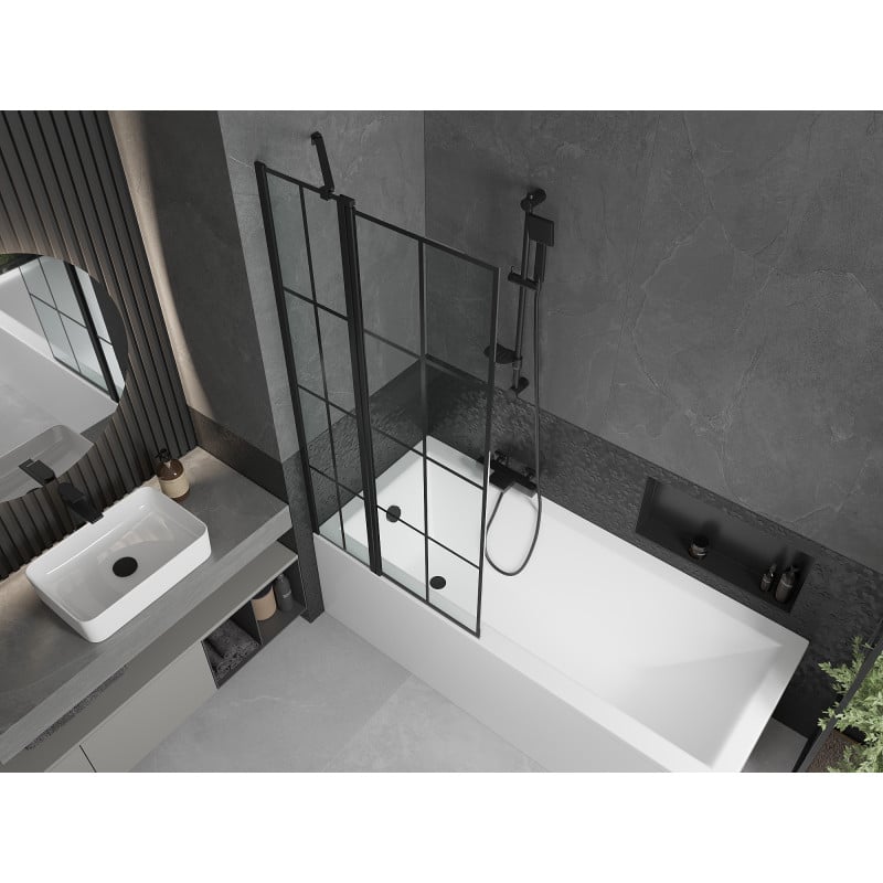Mexen Flip pare-baignoire à 2 volets 80 x 150 cm, grille noire, noir - 894-080-101-70-77