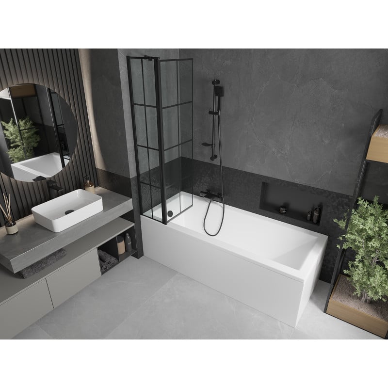 Mexen Flip pare-baignoire à 2 volets 80 x 150 cm, grille noire, noir - 894-080-101-70-77