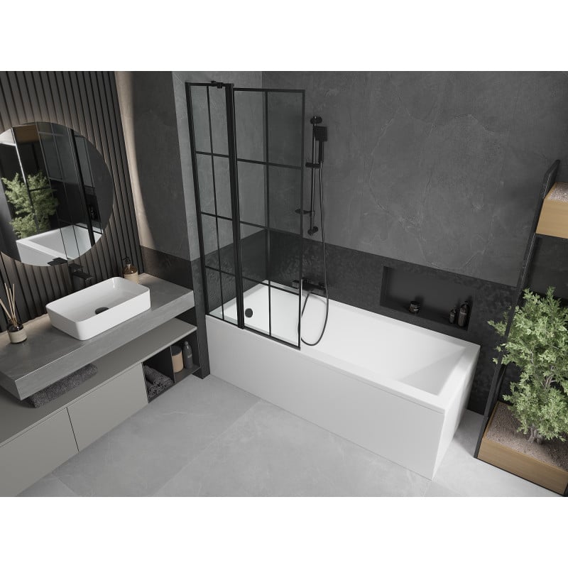 Mexen Flip pare-baignoire à 2 volets 80 x 150 cm, grille noire, noir - 894-080-101-70-77