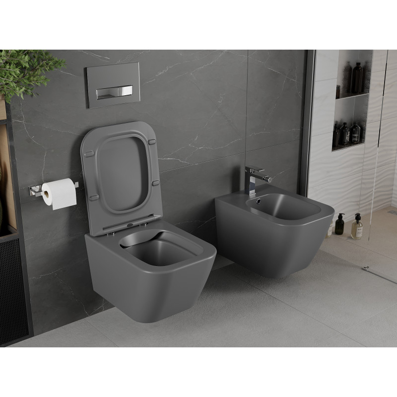 Mexen Madox cuvette WC Rimless avec abattant slim à descente lente, duroplast, gris foncé mat - 30154061