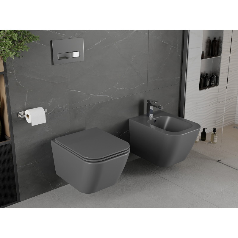 Mexen Madox cuvette WC sans rebord avec abattant à descente ralentie slim, duroplast, gris foncé mat - 30154061