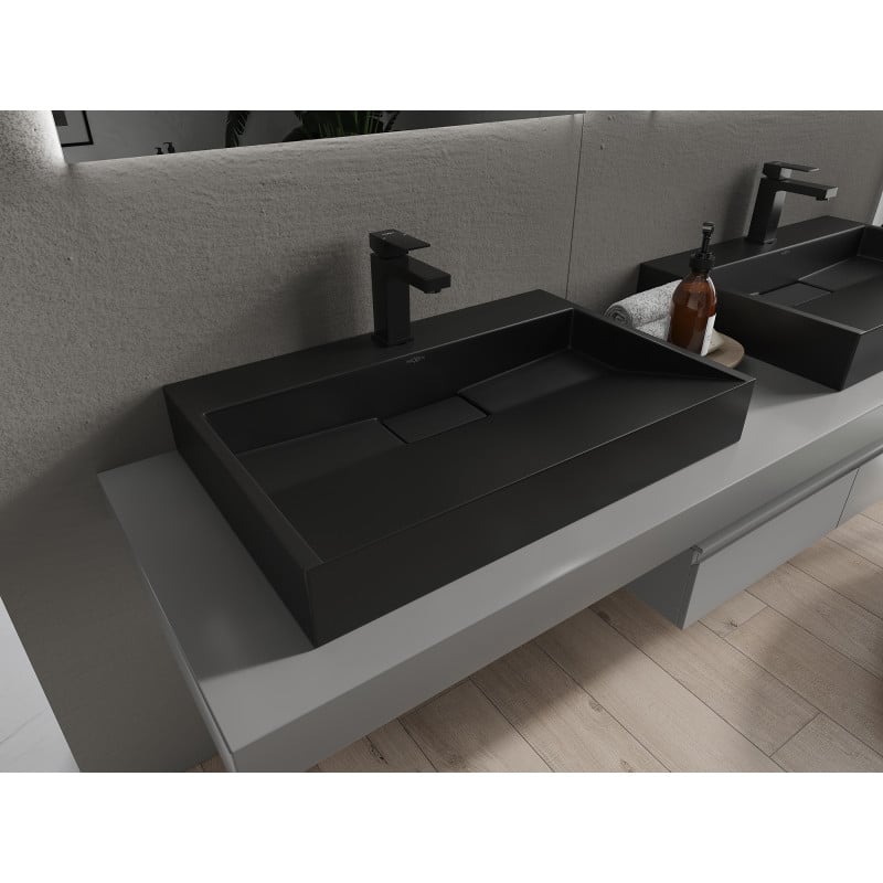 Mexen Ava lavabo à poser en composite 1/O 70 x 46 cm, noir - 23017071