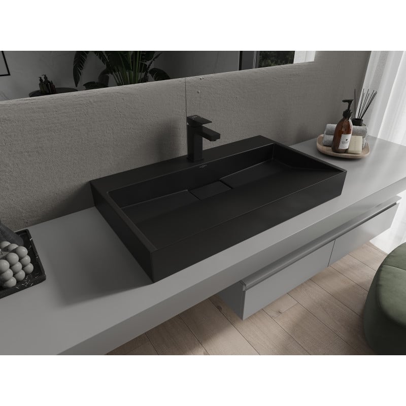 Mexen Ava lavabo à poser en conglomérat 1/O 80 x 46 cm, noir - 23018071