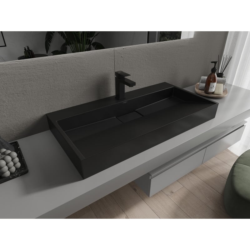 Mexen Ava lavabo à poser en conglomérat 1/O 90 x 46 cm, noir - 23019071