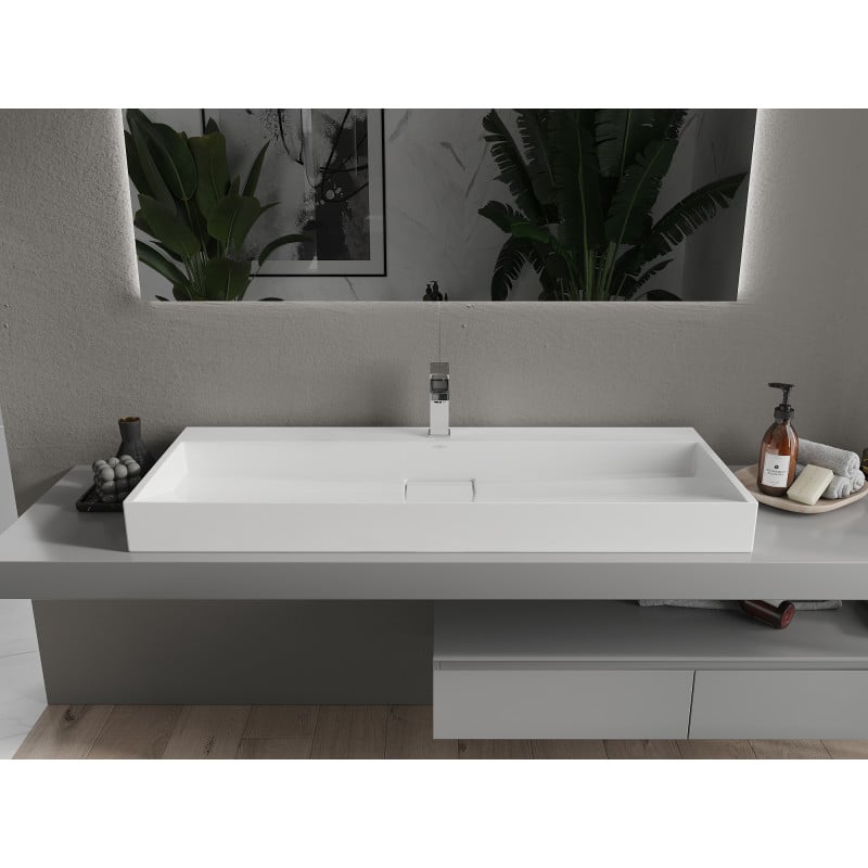 Mexen Ava lavabo sur plan en conglomérat 1/O 120 x 46 cm, blanc - 23011201