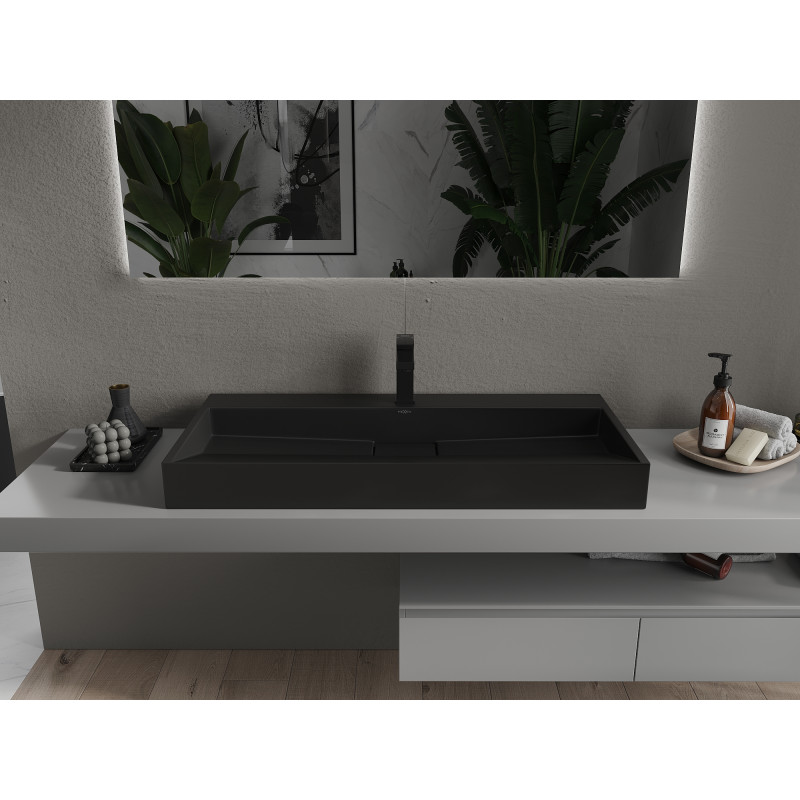 Mexen Ava lavabo à poser en composite 1/O 100 x 46 cm, noir - 23011071