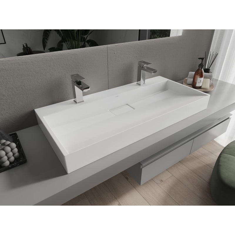 Mexen Ava lavabo à poser en conglomérat 2/O 100 x 46 cm, blanc - 23011002