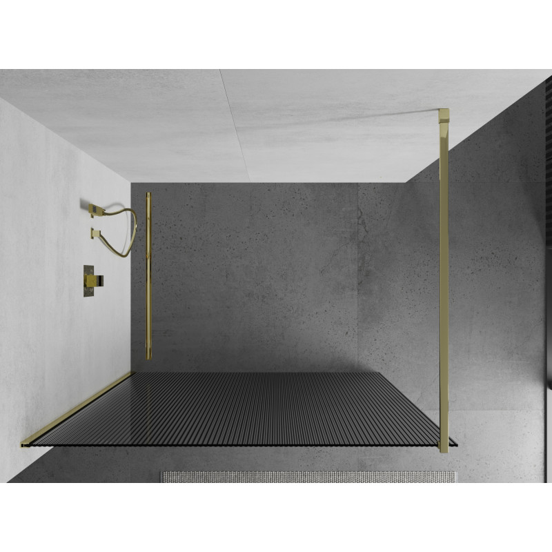 Mexen Kioto paroi de douche Walk-in 80 x 200 cm, rayures 8 mm, or - 800-080-101-50-09