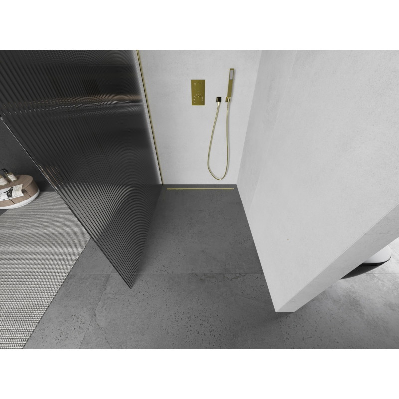 Mexen Kioto cloison de douche Walk-in 100 x 200 cm, rayures 8 mm, or - 800-100-101-50-09