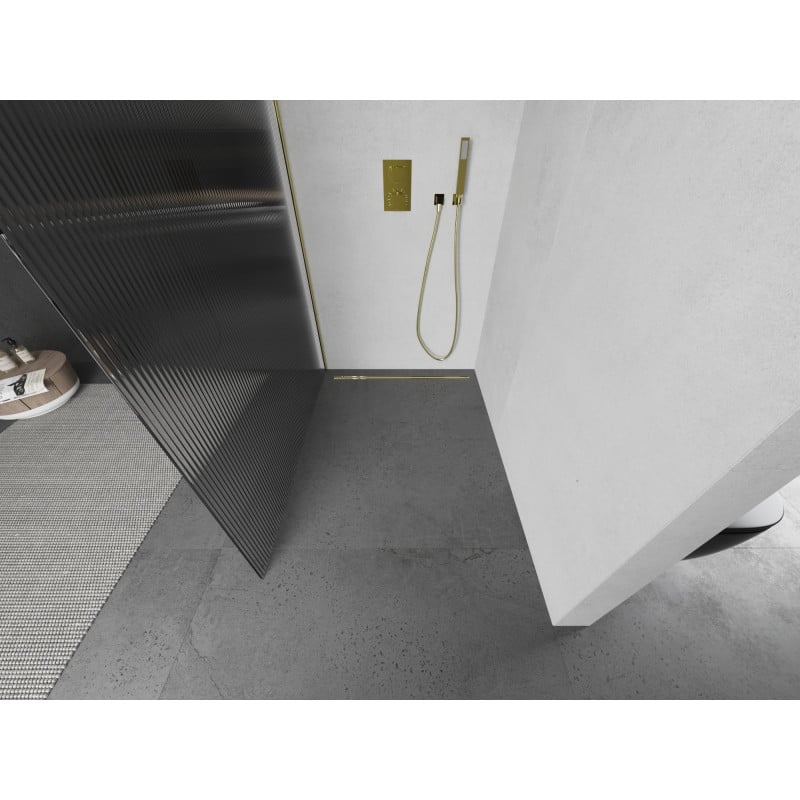Mexen Kioto paroi de douche Walk-in 120 x 200 cm, stries 8 mm, or - 800-120-101-50-09